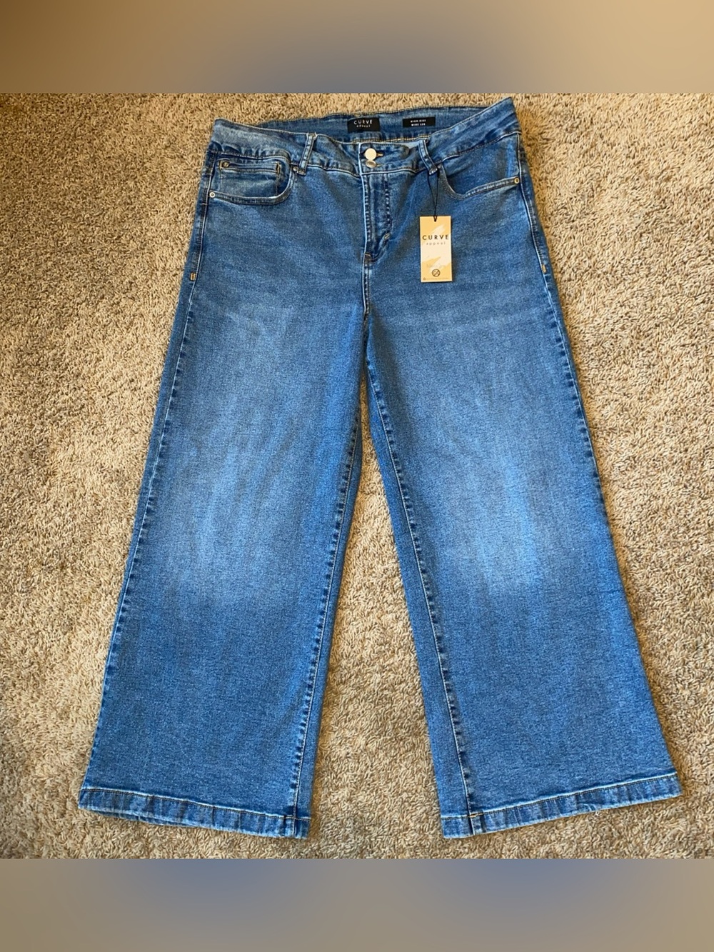 Curve Appeal High-Rise Wide Leg Jeans Women's Size 14/32 Blue Boho Festival NWT